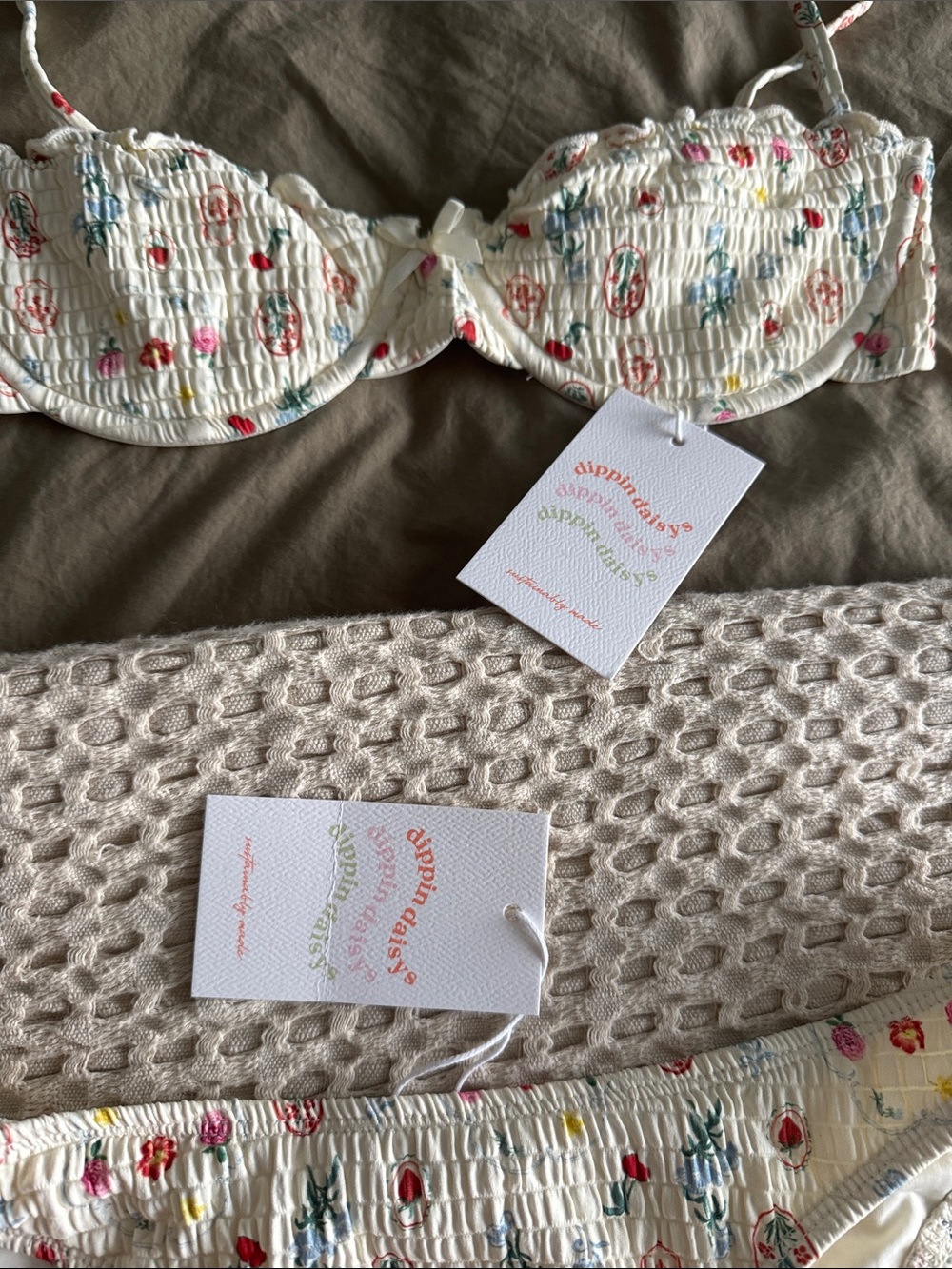 Dippin' Daisy's Cream Floral Smocked Bikini Set - Picture 2 of 2